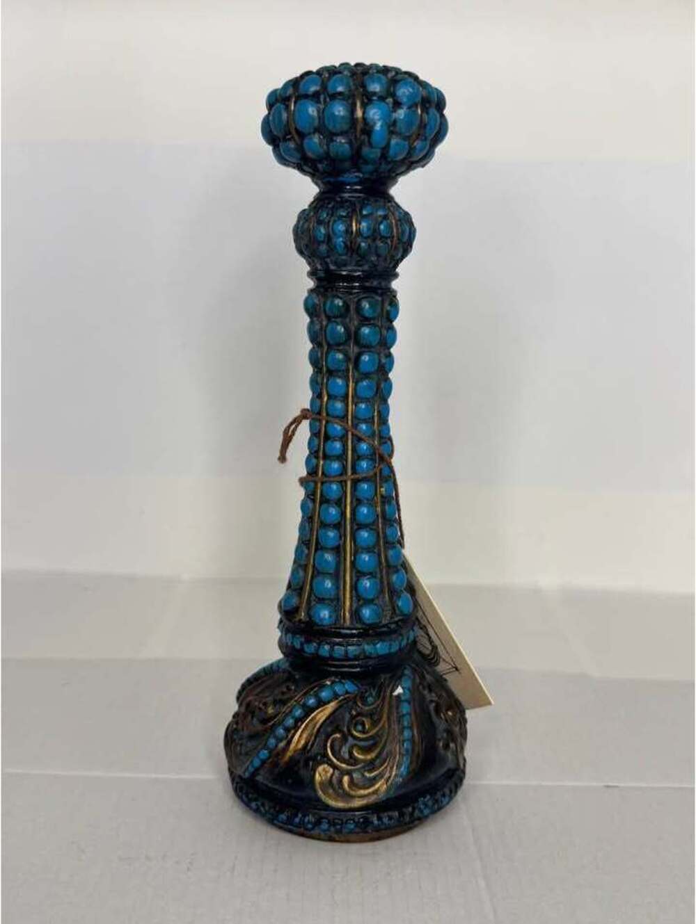 Vintage Style Blue Beaded Candlestick Holder